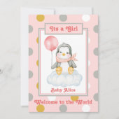 ペンギンベビーガールピンク誕生 案内状 (正面)