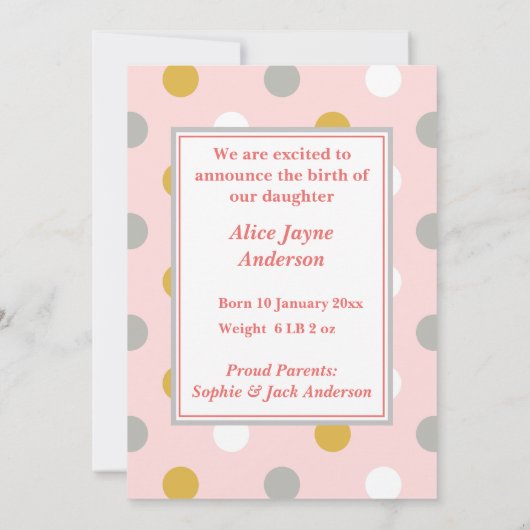 ペンギンベビーガールピンク誕生 案内状 (裏面)