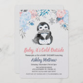 ペンギンベビーシャワーフローラ招待状 招待状 (正面/裏面)