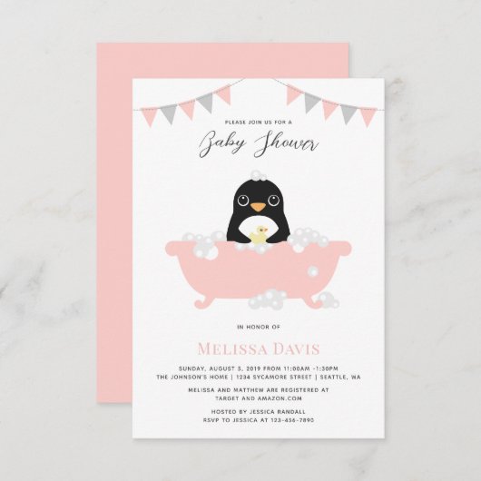 ペンギンベビーシャワー招待状 案内状 (正面/裏面)