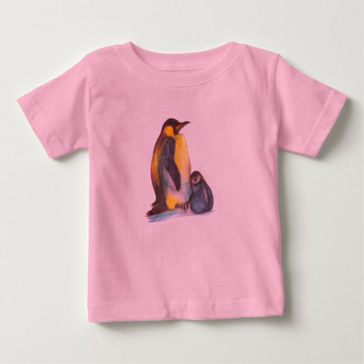 ペンギンベビーツチュボディスーツ、ピンク ベビーTシャツ (正面)
