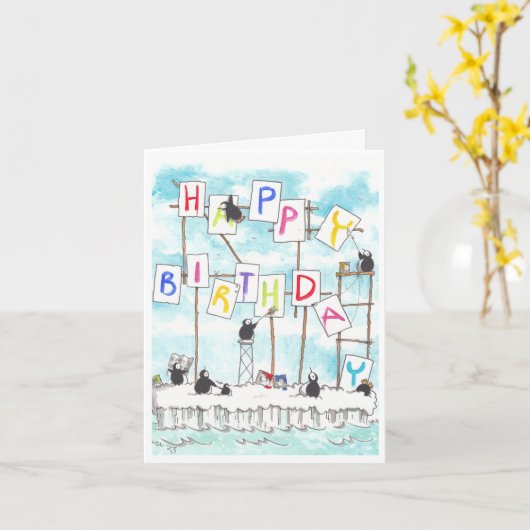 ペンギンペインター誕生日カード カード (黄色い花)