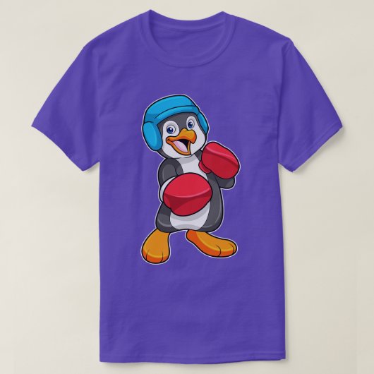 ペンギンボクシングとボクシング手袋ヘルメット Tシャツ (デザイン正面)