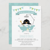 ペンギンボーイインブルーバスタブシャワー招待状 招待状 (正面/裏面)
