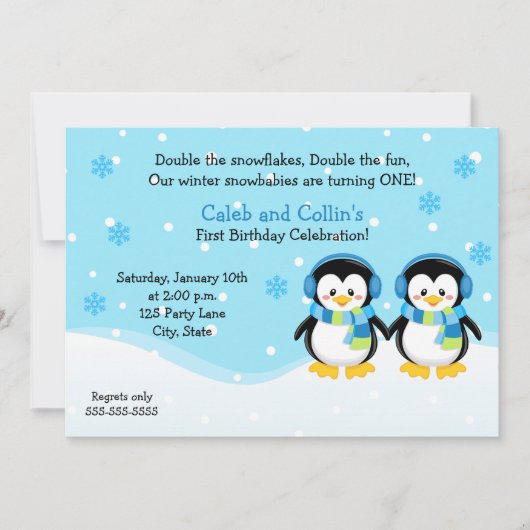 ペンギンボーイツインズ誕生日招待状 招待状 (正面)