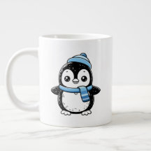 ペンギンマグカップ 冬のかわいいデザイン | 帽子とマフラーをしたペンギン