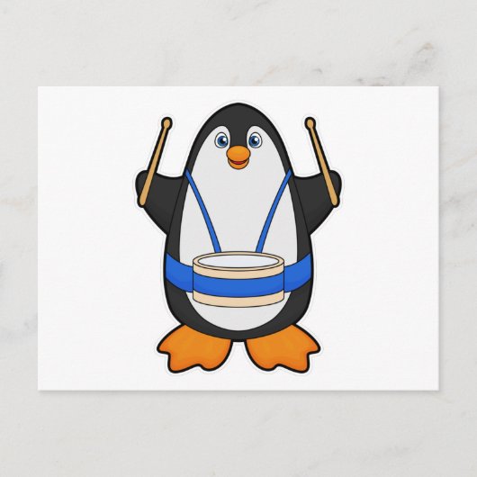 ペンギンミュージシャンとドラム ポストカード (正面)