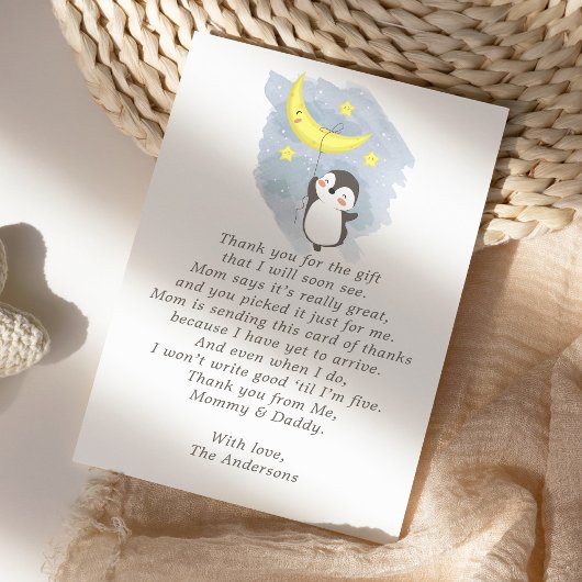ペンギンムーンウォーターカラーベビーシャワーサンキューカード サンキューカード