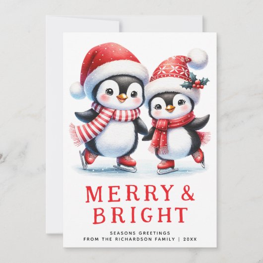 ペンギンメリーズブライトホワイトレッドモダンクリスマス シーズンカード (正面)