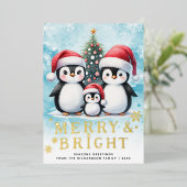 ペンギンメリーファミリー&ブライトブルーレッドクリスマス 箔シーズンカード (立ち正面)
