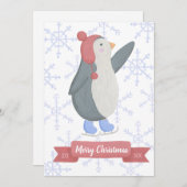 ペンギンモダンスケーター青い雪片ハンドドロー シーズンカード (正面/裏面)