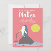 ペンギンモダン魚釣り女子航海の誕生日 招待状 (正面)