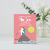 ペンギンモダン魚釣り女子航海の誕生日 招待状 (スタンド正面)