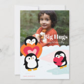 ペンギンラブハグ子供写真グリーティングカード シーズンカード (正面)