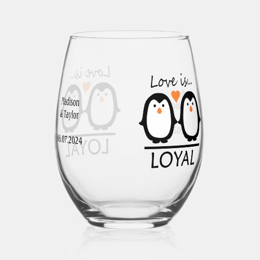ペンギンラブ名前をカスタムする&デート ステムなしワイングラス (裏面)
