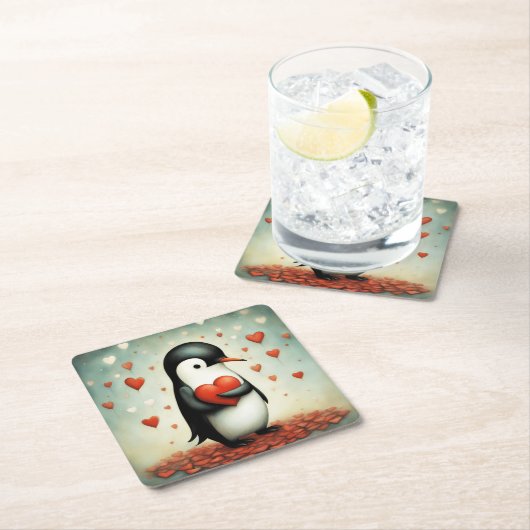 ペンギンラブ1 スクエアペーパーコースター (インサイチュ)
