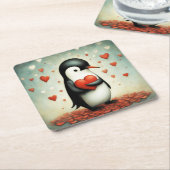 ペンギンラブ1 スクエアペーパーコースター (アングル)