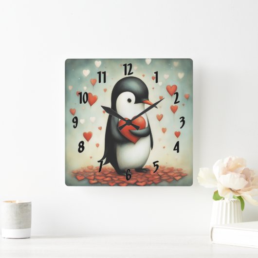 ペンギンラブ1 スクエア壁時計 (ホーム)
