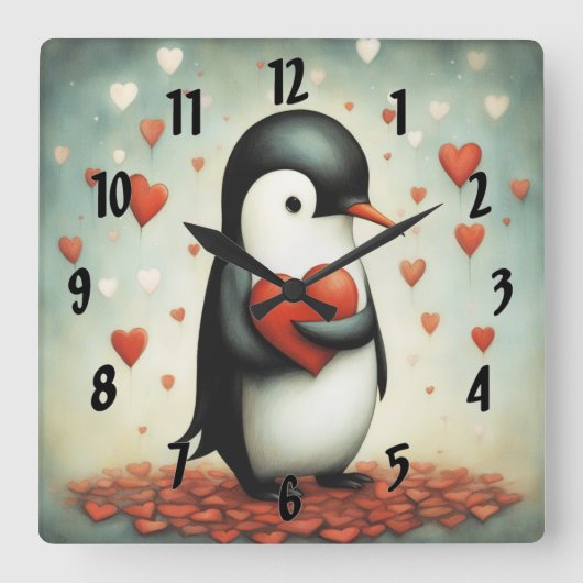 ペンギンラブ1 スクエア壁時計 (正面)