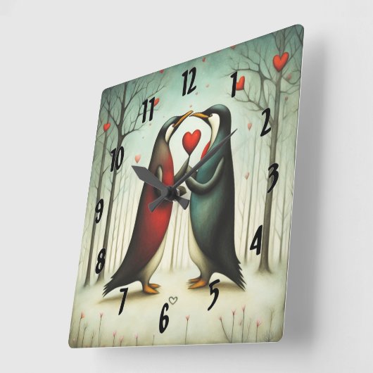 ペンギンラブ2 スクエア壁時計 (傾斜)
