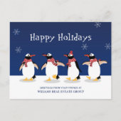 ペンギンレッドスカーフのクリスマスグリーティ企業のング シーズンポストカード (正面)