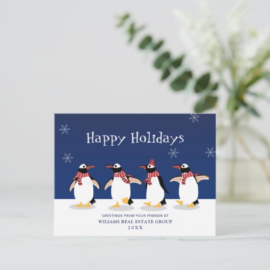 ペンギンレッドスカーフ企業のクリスマスグリーティングポ ポストカード (スタンド正面)