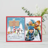 ペンギン一家３人のホリデー・クリスマス・フォトカード 招待状 (スタンド正面)