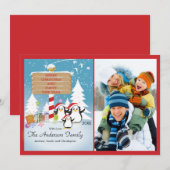 ペンギン一家３人のホリデー・クリスマス・フォトカード 招待状 (正面/裏面)