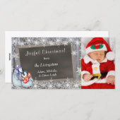 ペンギン両親新生児写真テンプレートクリスマス シーズンカード (正面/裏面)