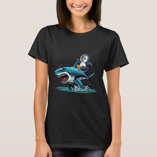 ペンギン乗りサメ衣装シーシー動物愛好家キッズ Tシャツ (正面)