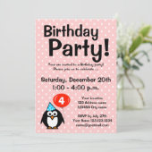 ペンギン付き4歳の誕生日パーティの招待状おもしろい 招待状 (スタンド正面)