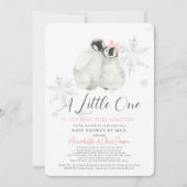 ペンギン冬のスノーフレークピンクの赤ちゃんシャワーby Mail 招待状 (正面)