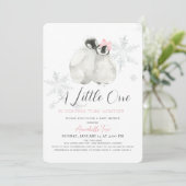 ペンギン冬のスノーフレークピンクガールベビーシャワー 招待状 (スタンド正面)