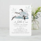 ペンギン冬のスノーフレークブルーボーイベビーシャワー 招待状 (スタンド正面)