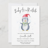 ペンギン冬のベビーシャワー外は寒い 招待状 (正面)