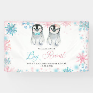 ペンギン冬の性別が大きなバナーの看板を明らかにする 横断幕