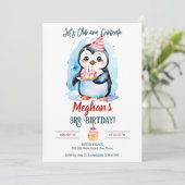 ペンギン冬の誕生日パーティー編集可能テンプレート 招待状 (スタンド正面)