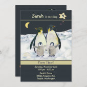 ペンギン冬の誕生日パーティー 招待状 (正面/裏面)