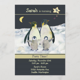 ペンギン冬の誕生日パーティー 招待状