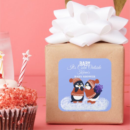 ペンギン冬の雪誕生日赤ちゃんシャワーギフト スクエアシール (パーティー)