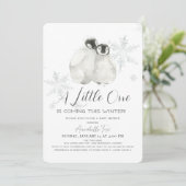 ペンギン冬スノーフレークブルーボーイベビーシャワー 招待状 (スタンド正面)