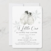 ペンギン冬スノーフレークブルーボーイベビーシャワー 招待状 (正面)