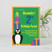 ペンギン動物の子供の誕生日パーティーの招待状 招待状 (スタンド正面)