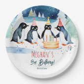 ペンギン北極冬の誕生日テンプレート ペーパープレート (正面)
