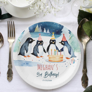 ペンギン北極冬の誕生日テンプレート ペーパープレート