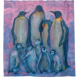 ペンギン南極鳥絵画動物 シャワーカーテン