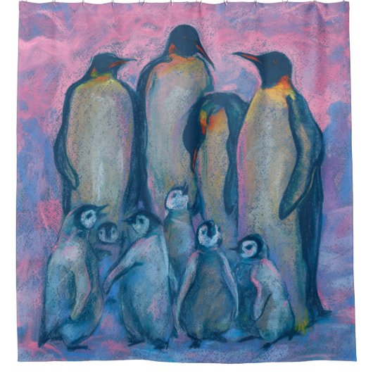 ペンギン南極鳥絵画動物 シャワーカーテン (正面)