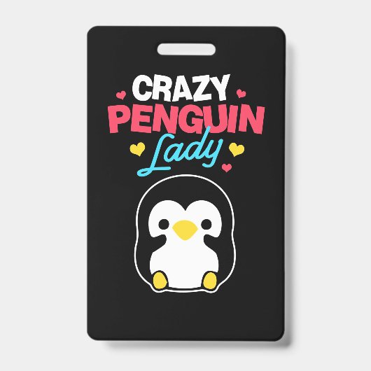 ペンギン好きな crazy レディ バッジ (正面)