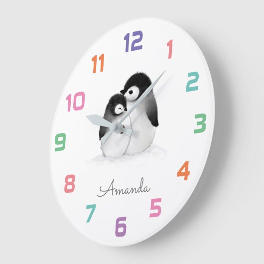 ペンギン子供部屋デコールウォールクロック ラージ壁時計 (傾斜)