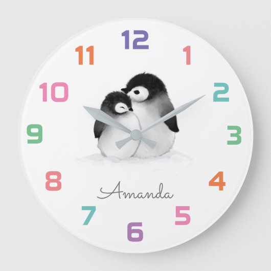 ペンギン子供部屋デコールウォールクロック ラージ壁時計 (正面)